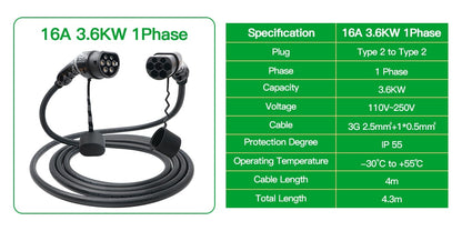 Type2 to Type2 Charging Cable 3.6kW