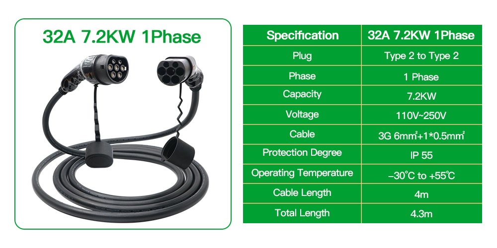 Type2 to Type2 Charging Cable 7.2kW