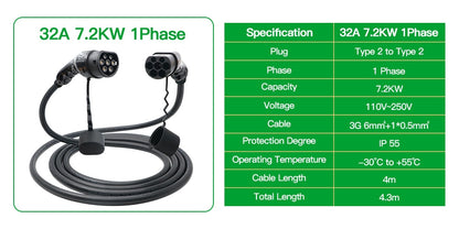 Type2 to Type2 Charging Cable 7.2kW