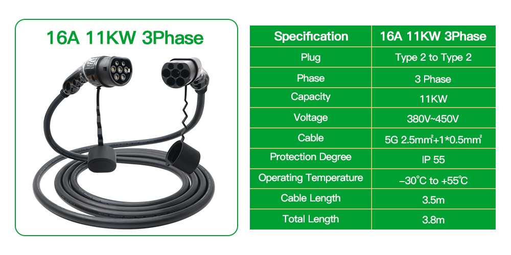 Type2 to Type2 Charging Cable 11kW