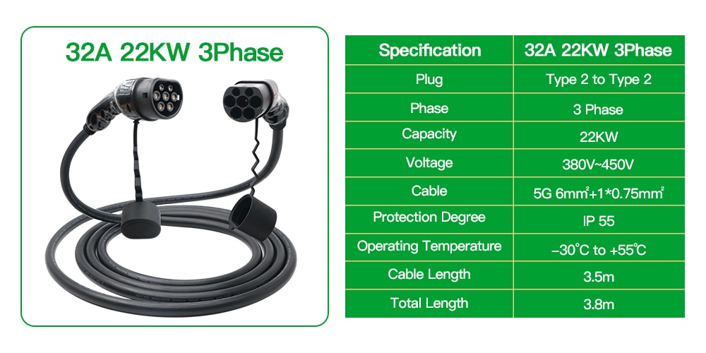 Type2 to Type2 Charging Cable 22kW